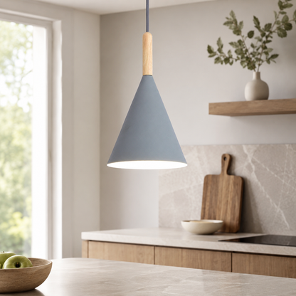 Nordic Metal Cone Pendant Light with Wooden Detail | Larvion