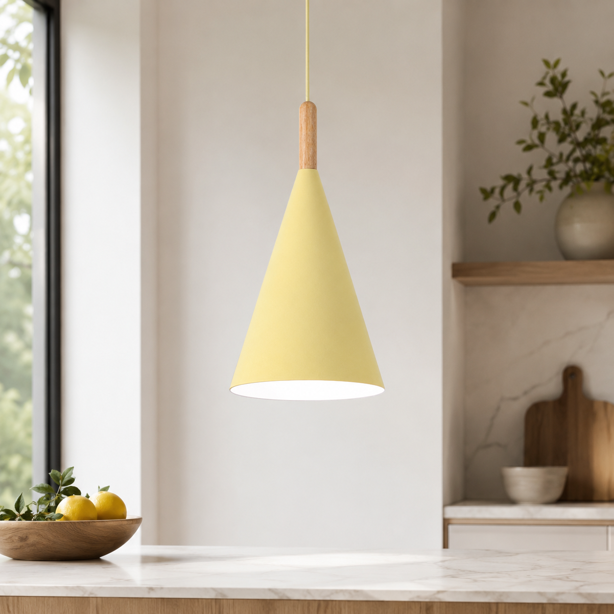Nordic Metal Cone Pendant Light with Wooden Detail | Larvion