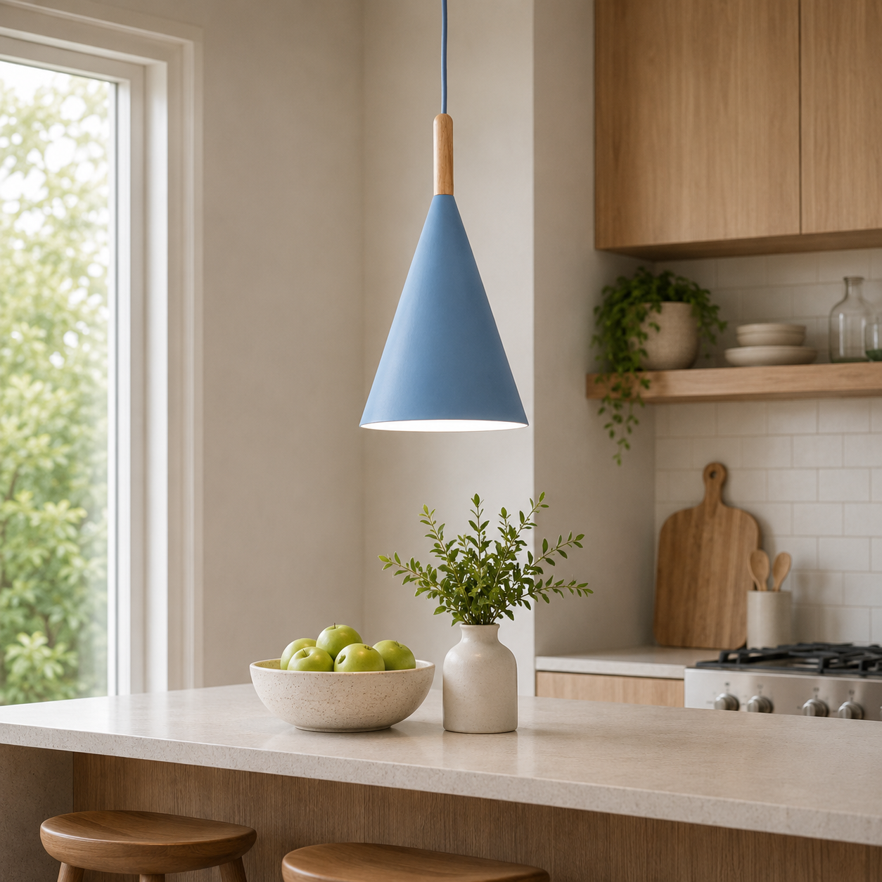 Nordic Metal Cone Pendant Light with Wooden Detail | Larvion