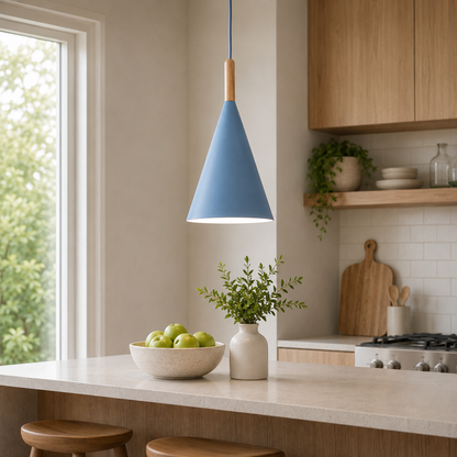Nordic Metal Cone Pendant Light with Wooden Detail | Larvion