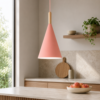 Nordic Metal Cone Pendant Light with Wooden Detail | Larvion