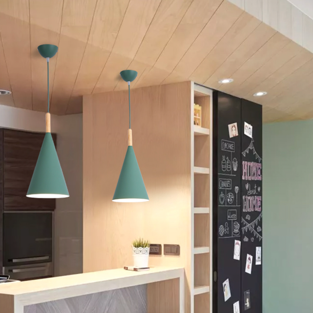 Nordic Metal Cone Pendant Light with Wooden Detail | Larvion