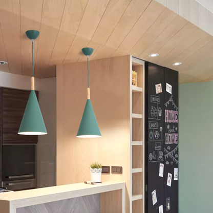 Nordic Metal Cone Pendant Light with Wooden Detail | Larvion