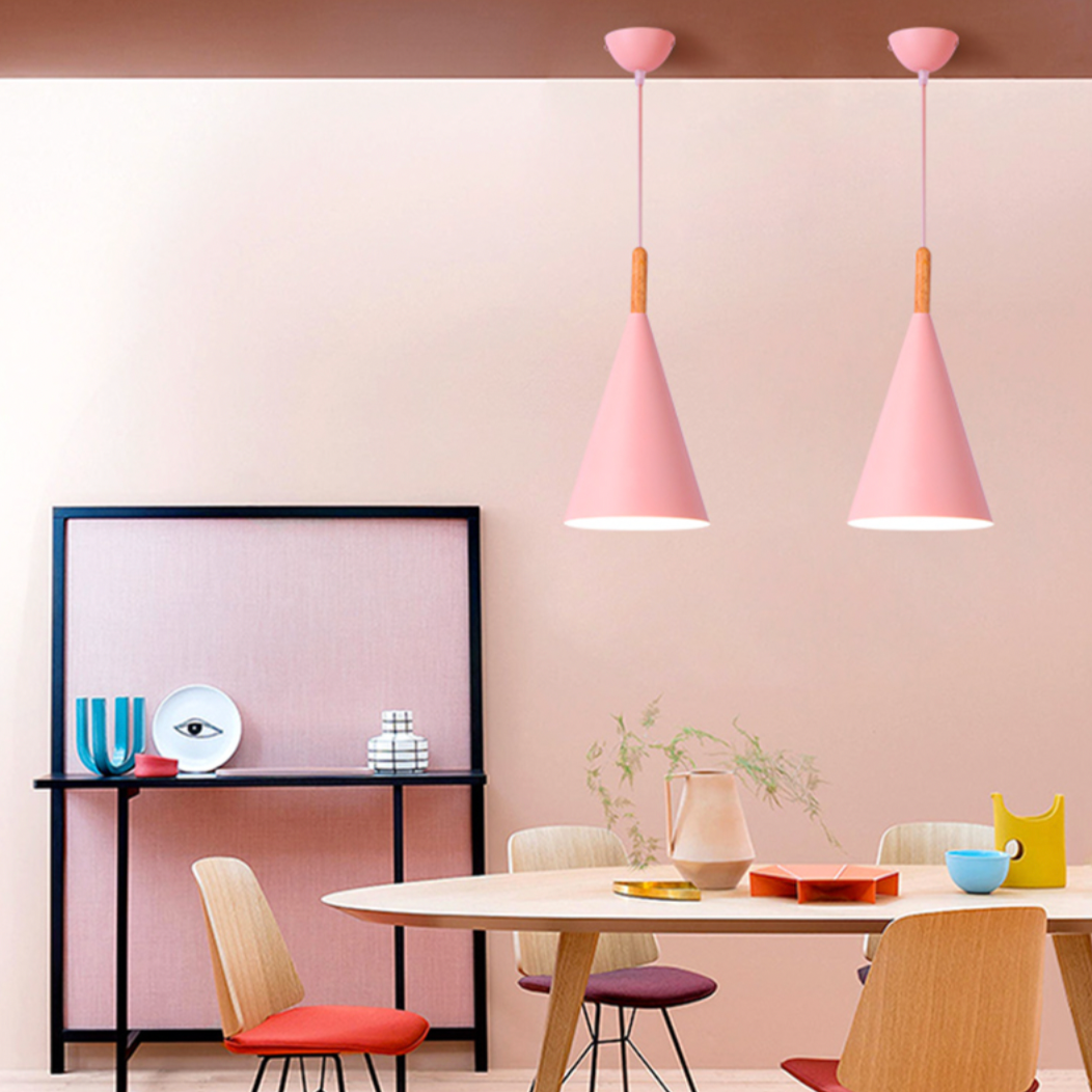 Nordic Metal Cone Pendant Light with Wooden Detail | Larvion