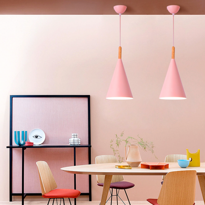 Nordic Metal Cone Pendant Light with Wooden Detail | Larvion
