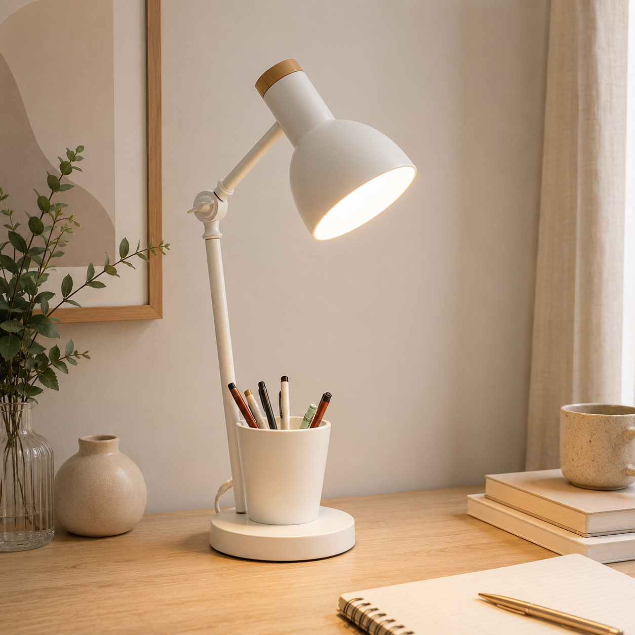 Nordic Metal Desk Lamp with Pen Holder Modern Style | Valnoro
