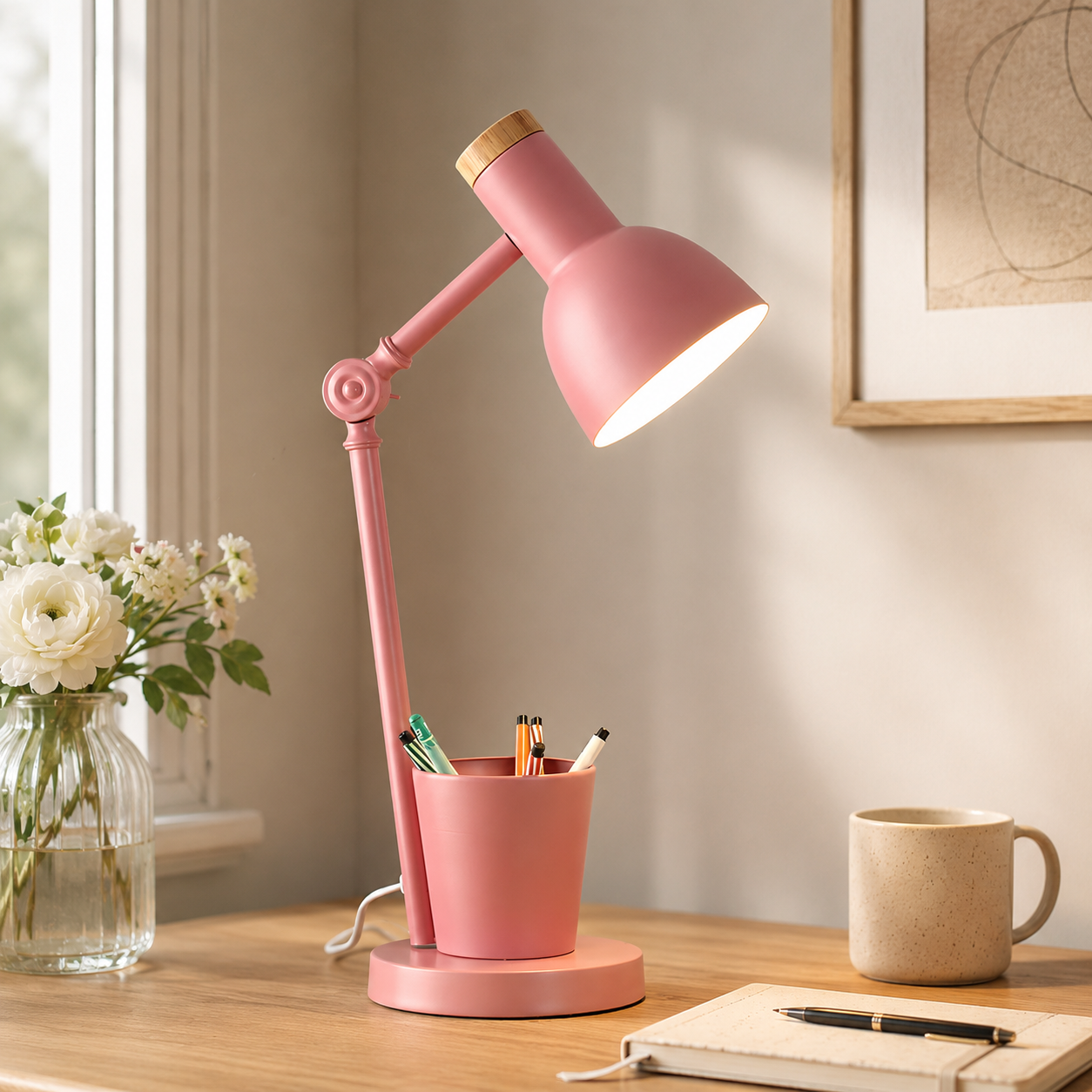 Nordic Metal Desk Lamp with Pen Holder Modern Style | Valnoro
