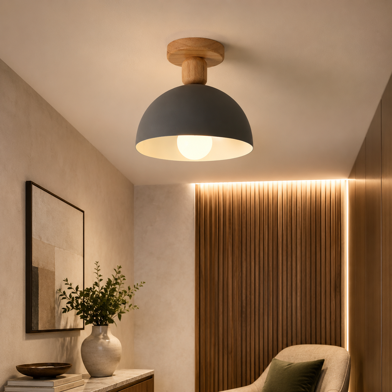 Nordic Metal Dome Semi Flush Ceiling Light Fixture | Tivorax