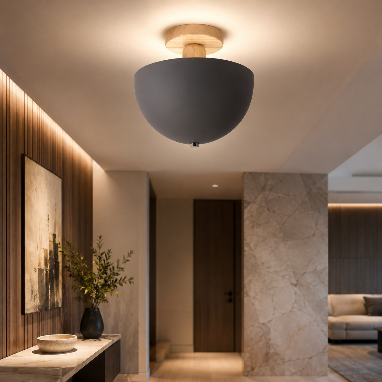 Nordic Metal Dome Semi Flush Ceiling Light Fixture | Tivorax