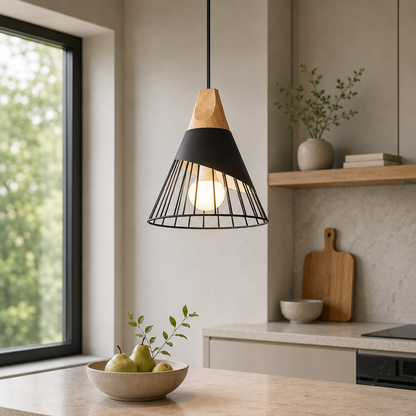 Nordic Metal Wood Pendant Light E27 Ceiling Lamp | Tylorin