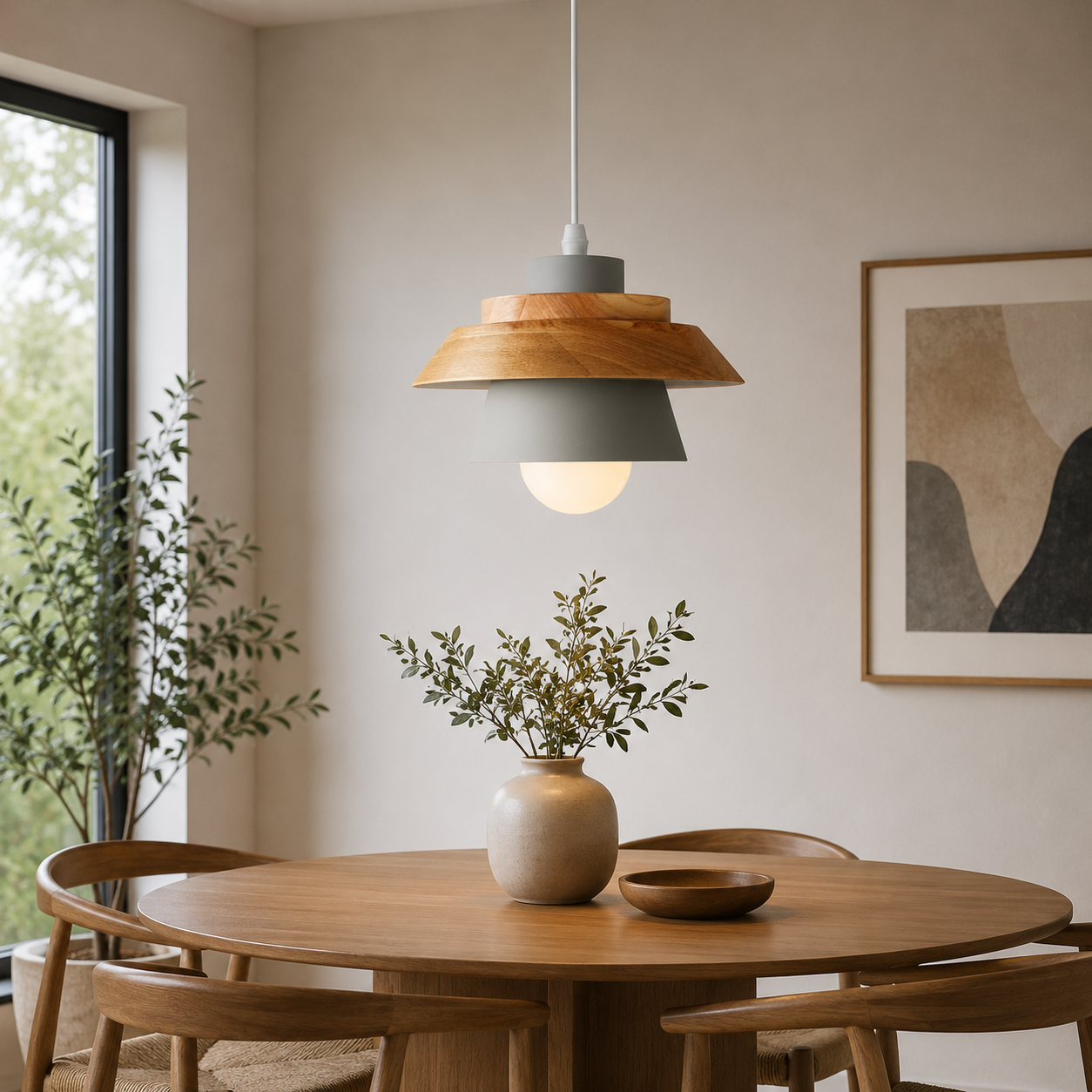 Nordic Metal Wood Pendant Light E27 Ceiling Lamp | Tylorin