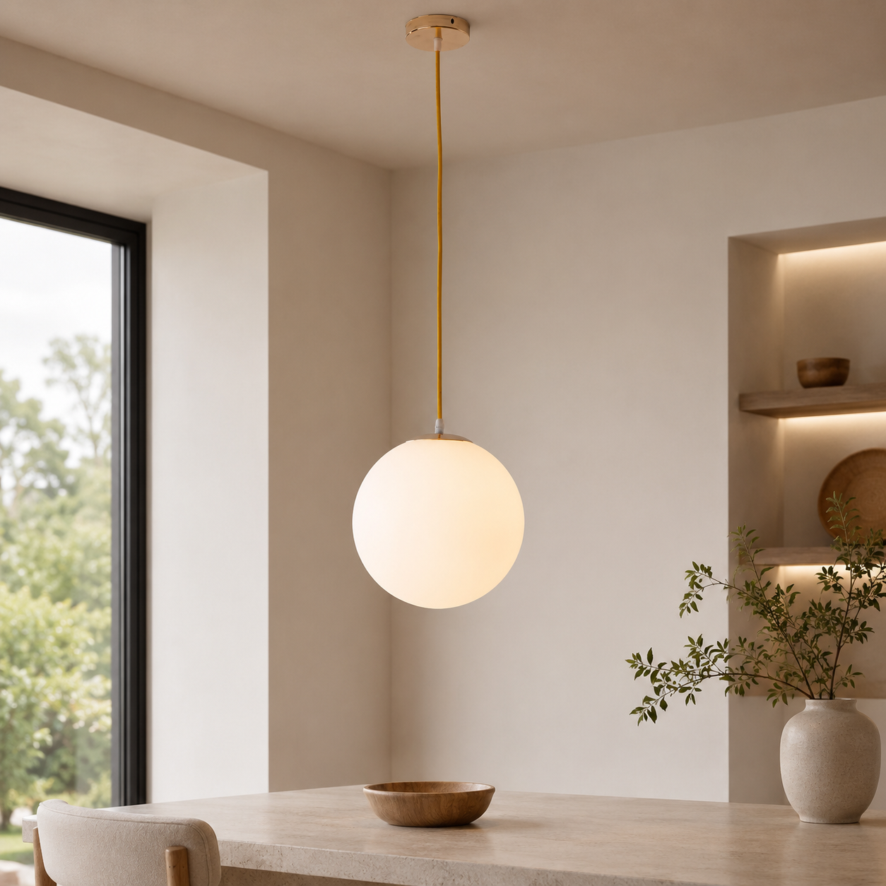 Nordic Milky Glass Pendant Light with Adjustable Cord | Tyrelix