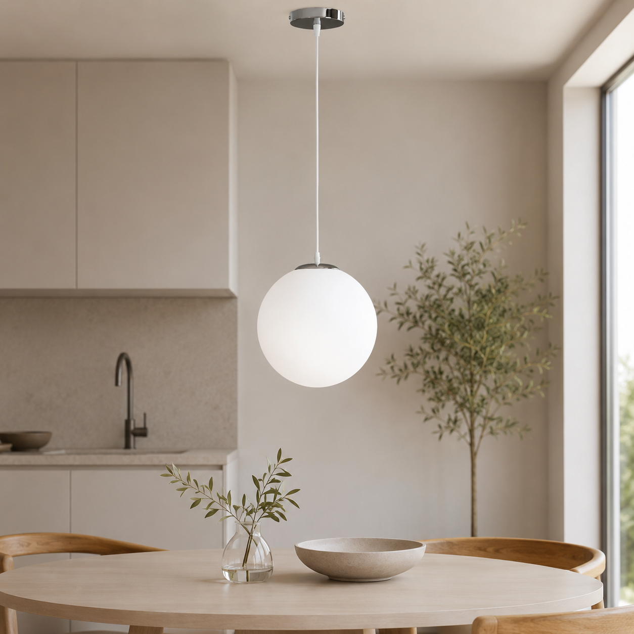 Nordic Milky Glass Pendant Light with Adjustable Cord | Tyrelix