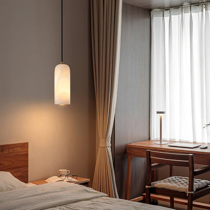 Nordic Minimalist Alabaster Pendant Light with Brass Detail | Zorelia