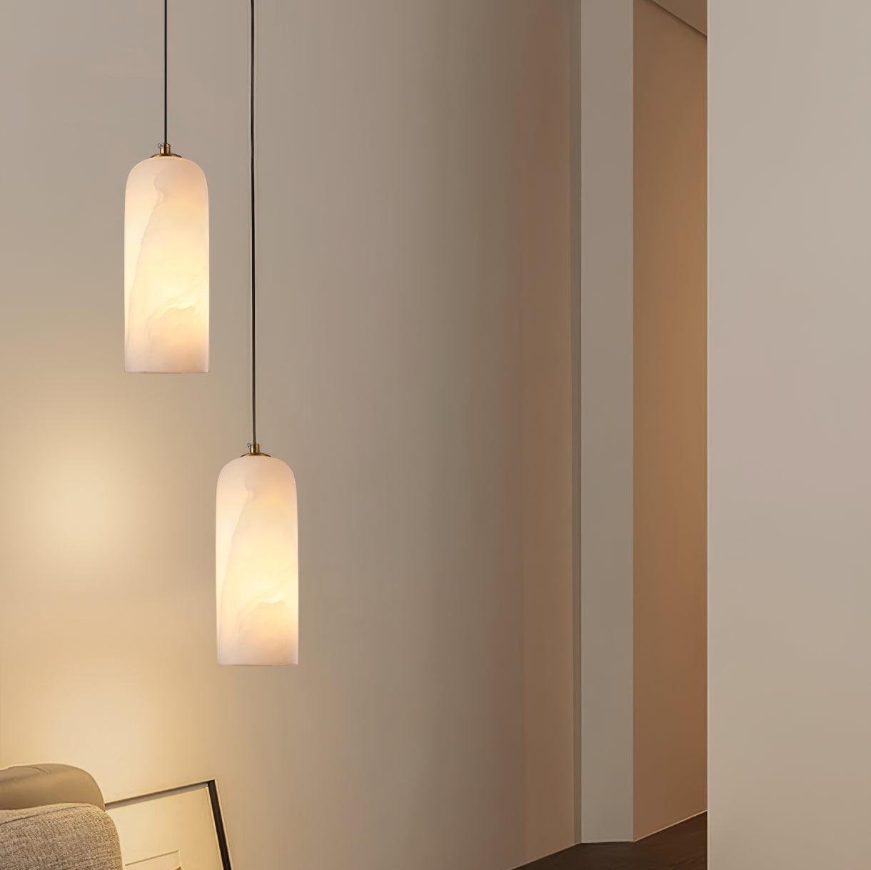 Nordic Minimalist Alabaster Pendant Light with Brass Detail | Zorelia