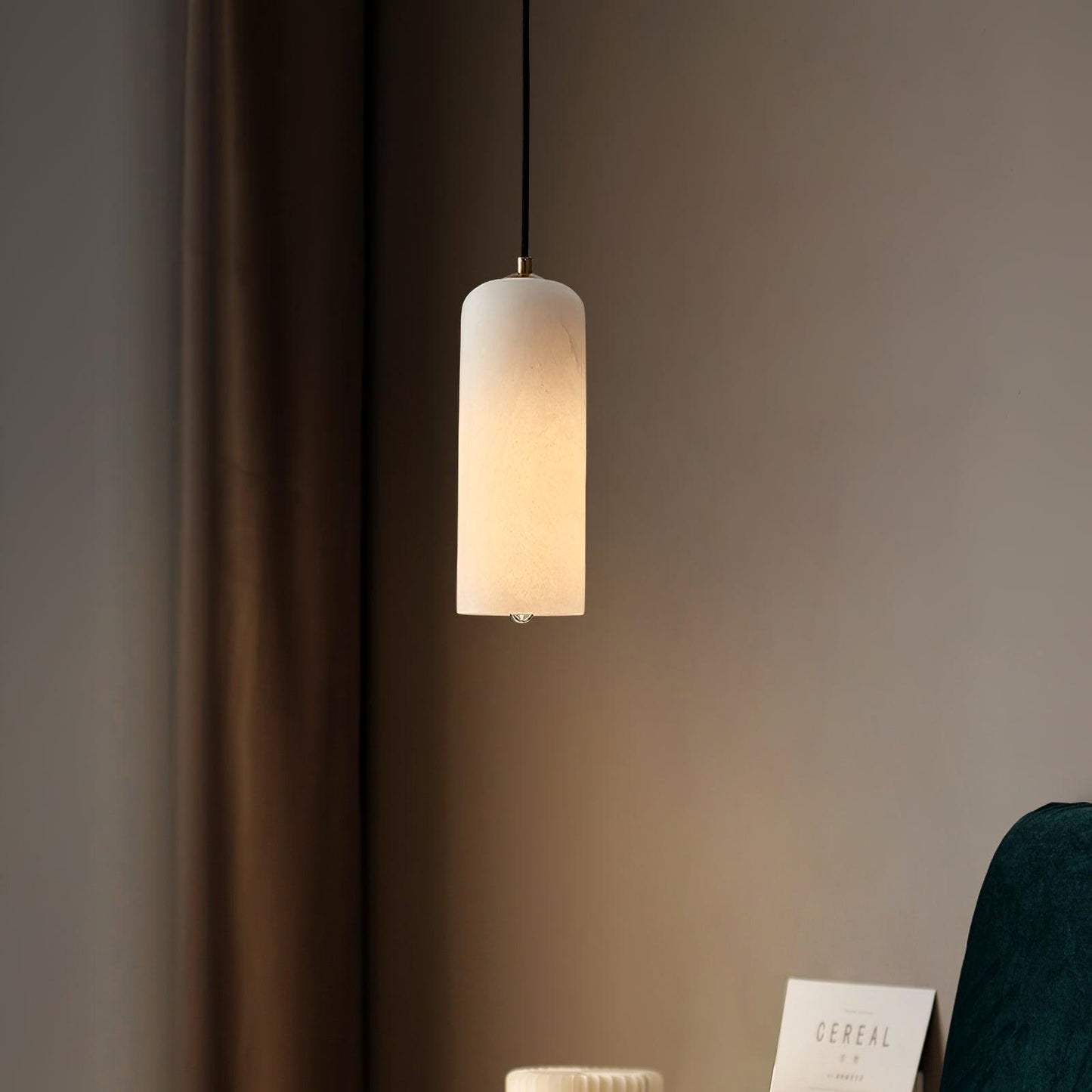 Nordic Minimalist Alabaster Pendant Light with Brass Detail | Zorelia
