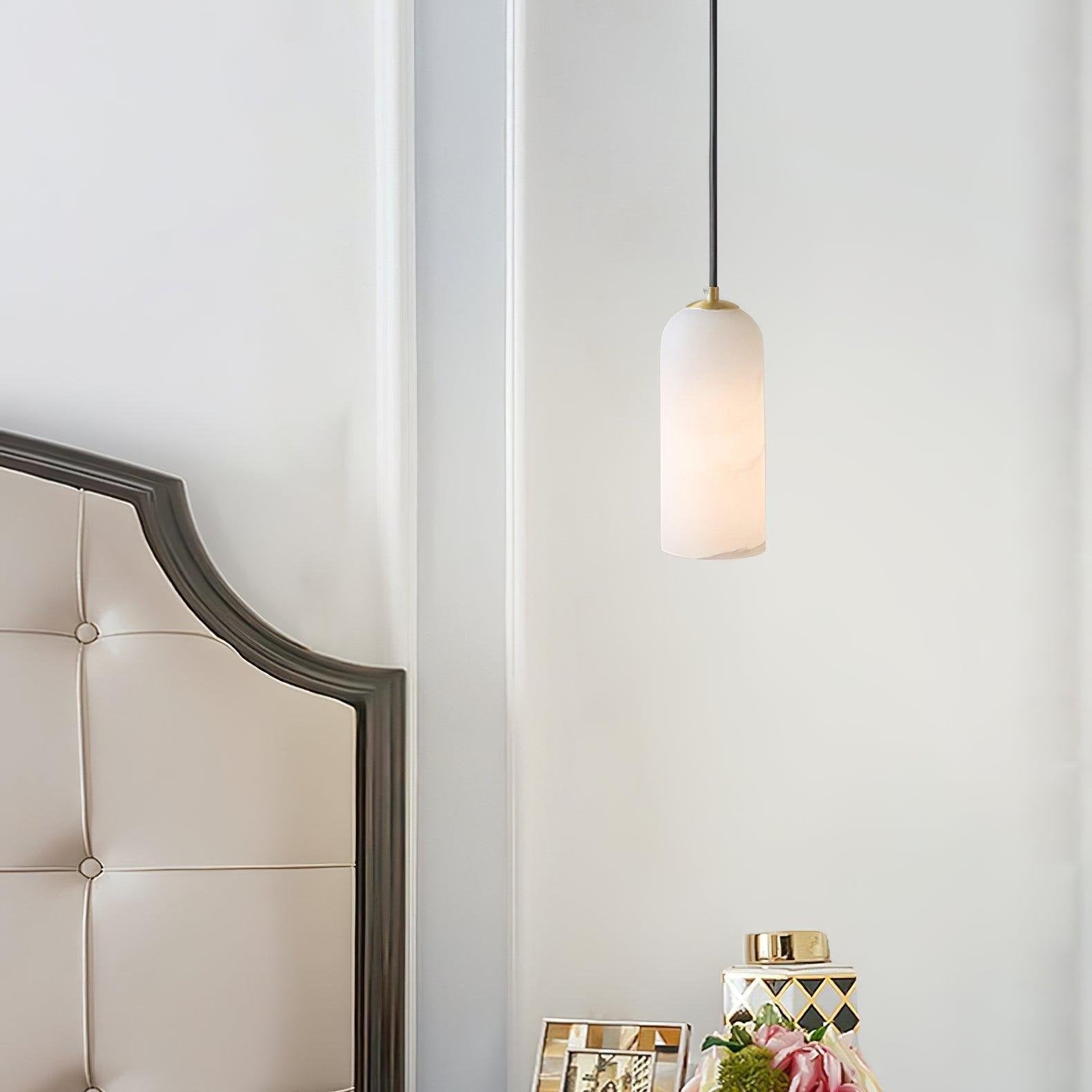 Nordic Minimalist Alabaster Pendant Light with Brass Detail | Zorelia