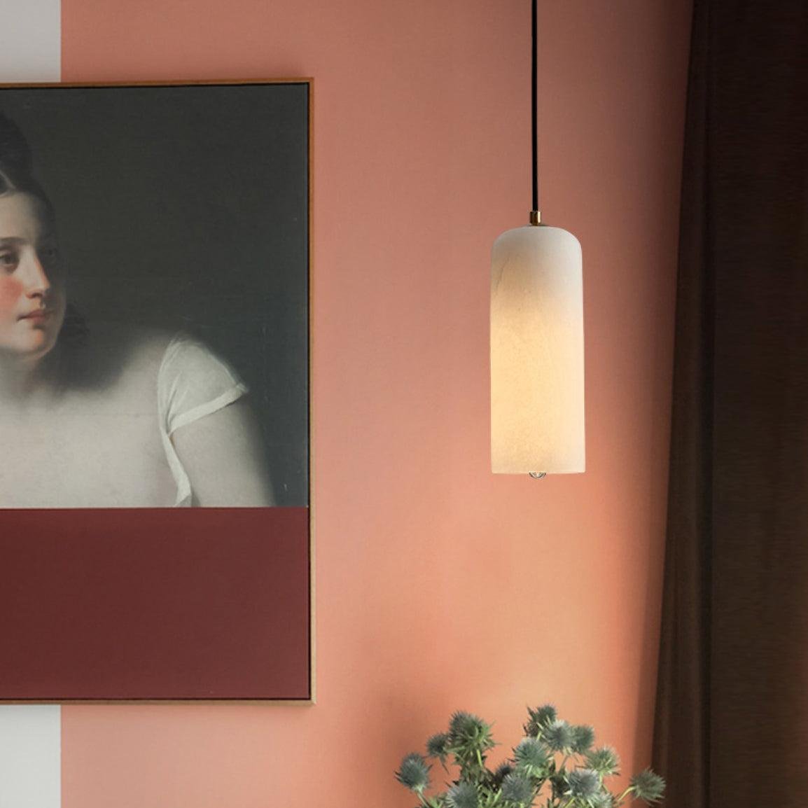 Nordic Minimalist Alabaster Pendant Light with Brass Detail | Zorelia