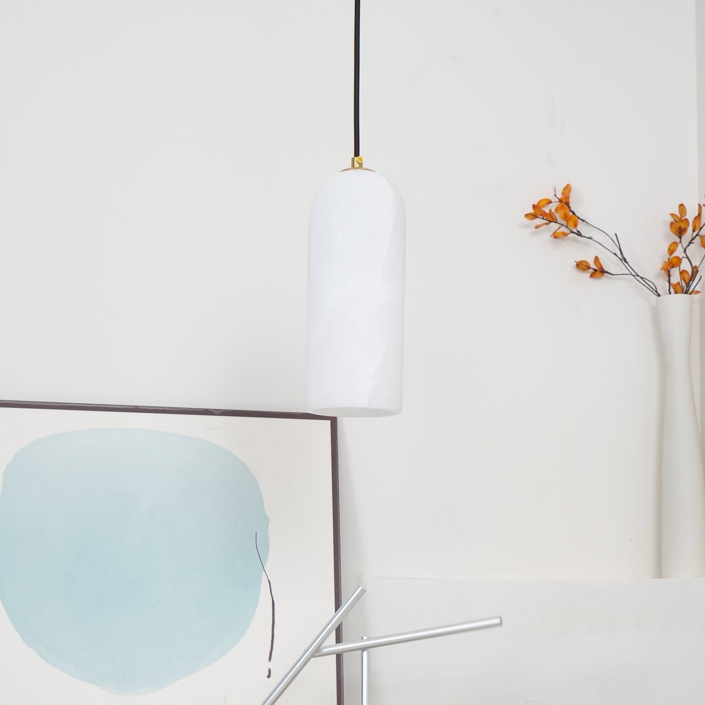 Nordic Minimalist Alabaster Pendant Light with Brass Detail | Zorelia