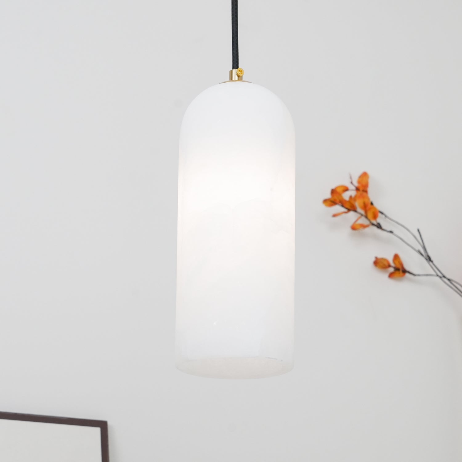 Nordic Minimalist Alabaster Pendant Light with Brass Detail | Zorelia