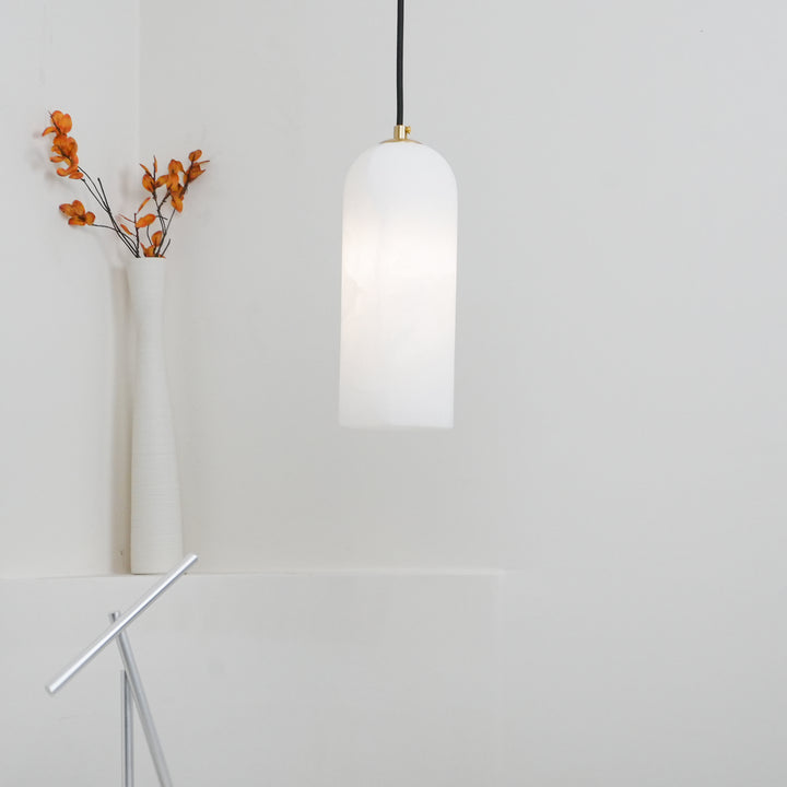 Nordic Minimalist Alabaster Pendant Light with Brass Detail | Zorelia