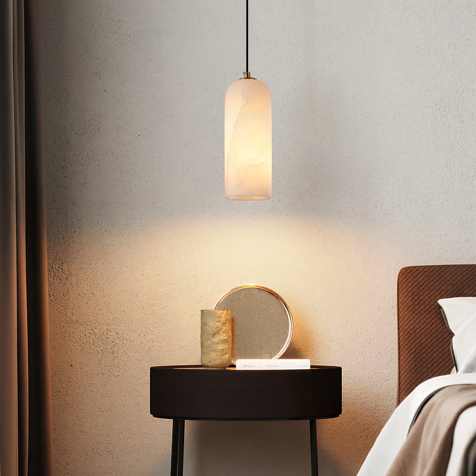 Nordic Minimalist Alabaster Pendant Light with Brass Detail | Zorelia