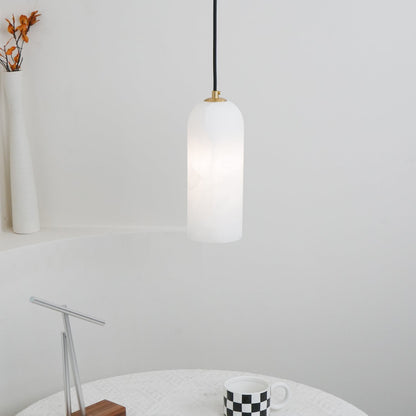 Nordic Minimalist Alabaster Pendant Light with Brass Detail | Zorelia