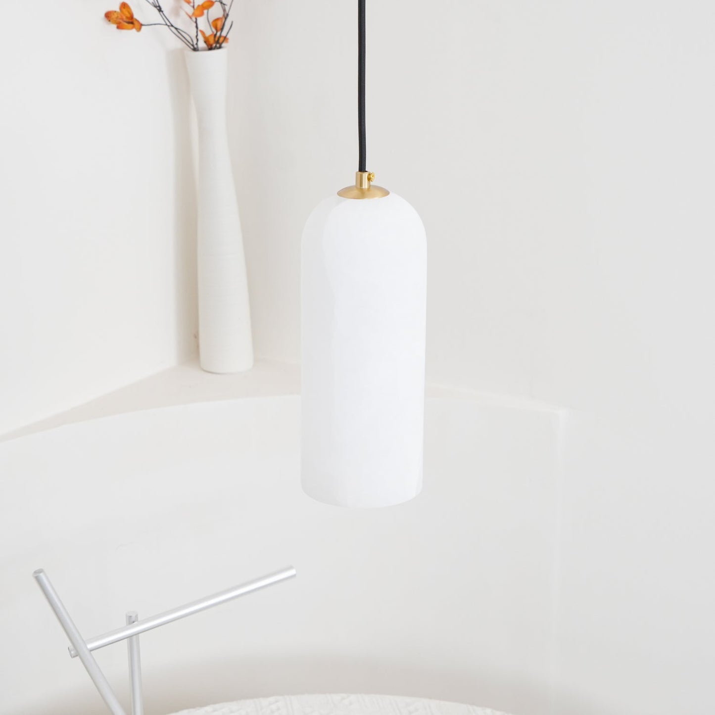 Nordic Minimalist Alabaster Pendant Light with Brass Detail | Zorelia