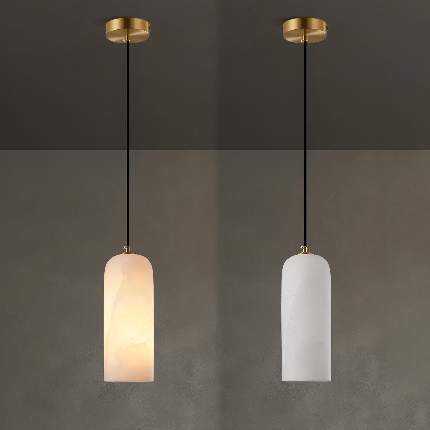 Nordic Minimalist Alabaster Pendant Light with Brass Detail | Zorelia