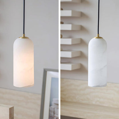 Nordic Minimalist Alabaster Pendant Light with Brass Detail | Zorelia