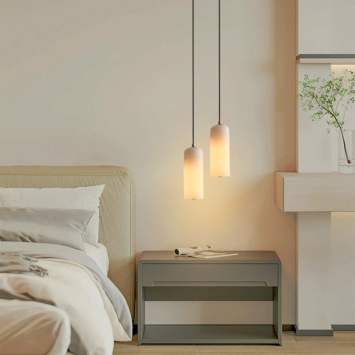 Nordic Minimalist Alabaster Pendant Light with Brass Detail | Zorelia