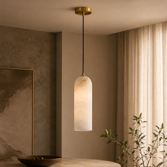 Nordic Minimalist Alabaster Pendant Light with Brass Detail | Zorelia