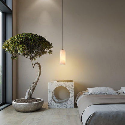 Nordic Minimalist Alabaster Pendant Light with Brass Detail | Zorelia