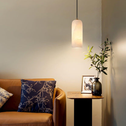 Nordic Minimalist Alabaster Pendant Light with Brass Detail | Zorelia