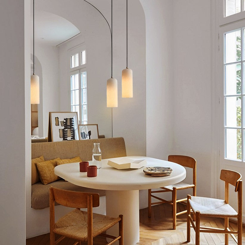 Nordic Minimalist Alabaster Pendant Light with Brass Detail | Zorelia