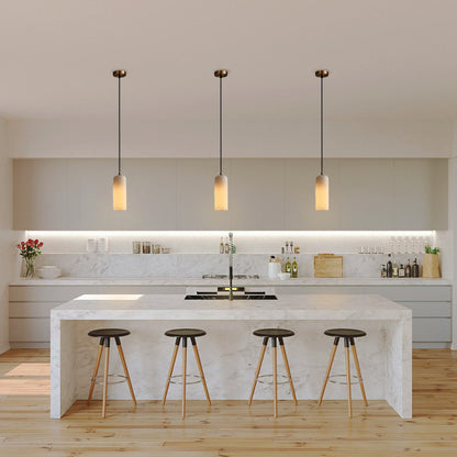 Nordic Minimalist Alabaster Pendant Light with Brass Detail | Zorelia