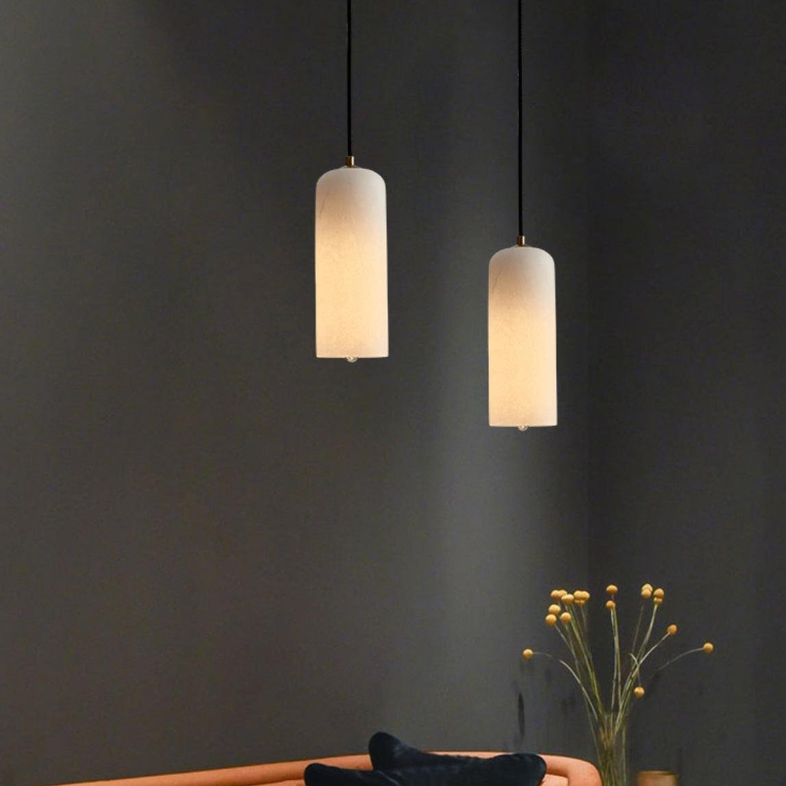 Nordic Minimalist Alabaster Pendant Light with Brass Detail | Zorelia