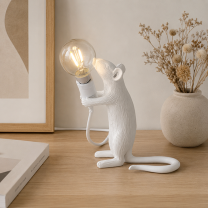 Nordic Mouse Table Lamp White Resin Art Deco | Marnivo