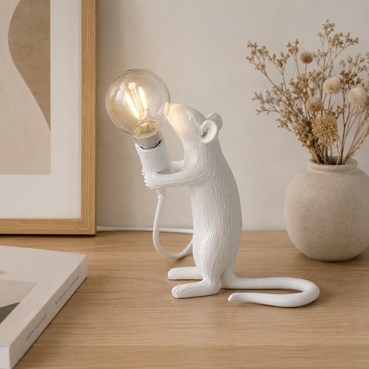 Nordic Mouse Table Lamp White Resin Art Deco | Marnivo