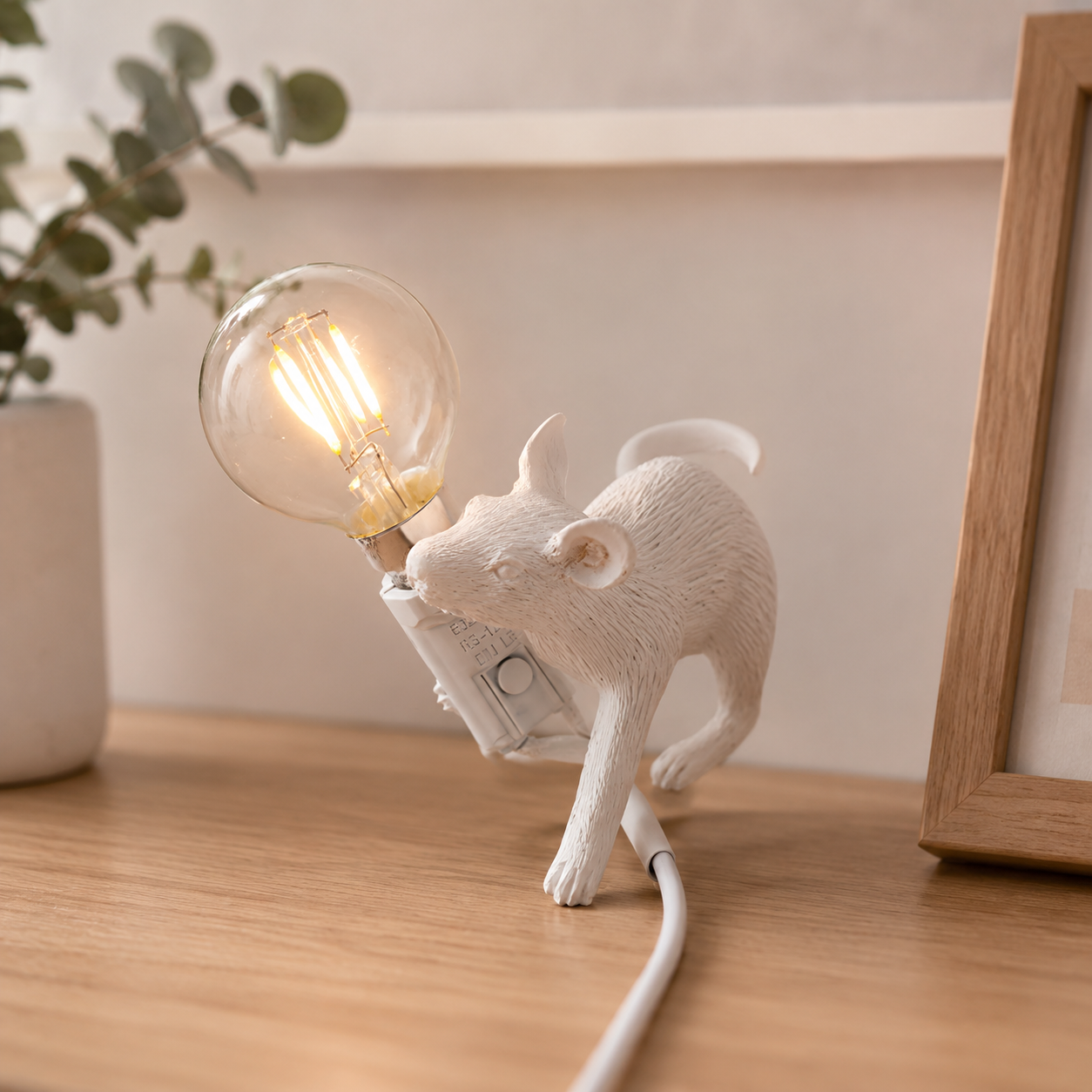 Nordic Mouse Table Lamp White Resin Art Deco | Marnivo