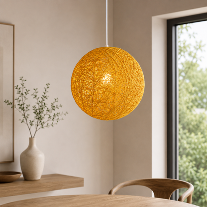 Nordic Paper Sphere Pendant Light with Wicker Texture | Qelvoro