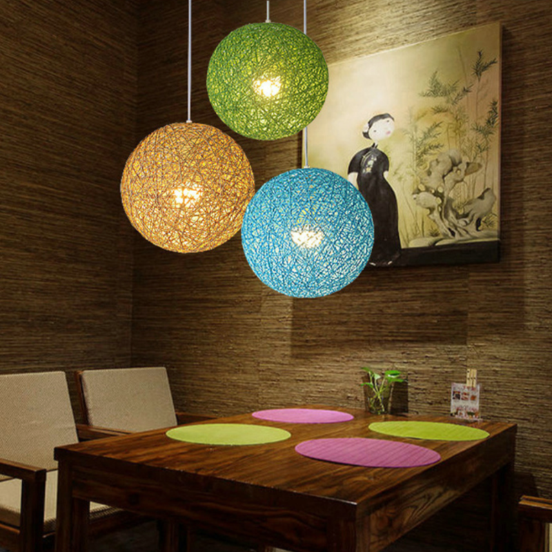 Nordic Paper Sphere Pendant Light with Wicker Texture | Qelvoro