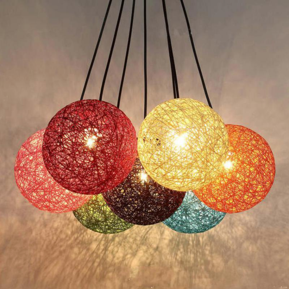 Nordic Paper Sphere Pendant Light with Wicker Texture | Qelvoro