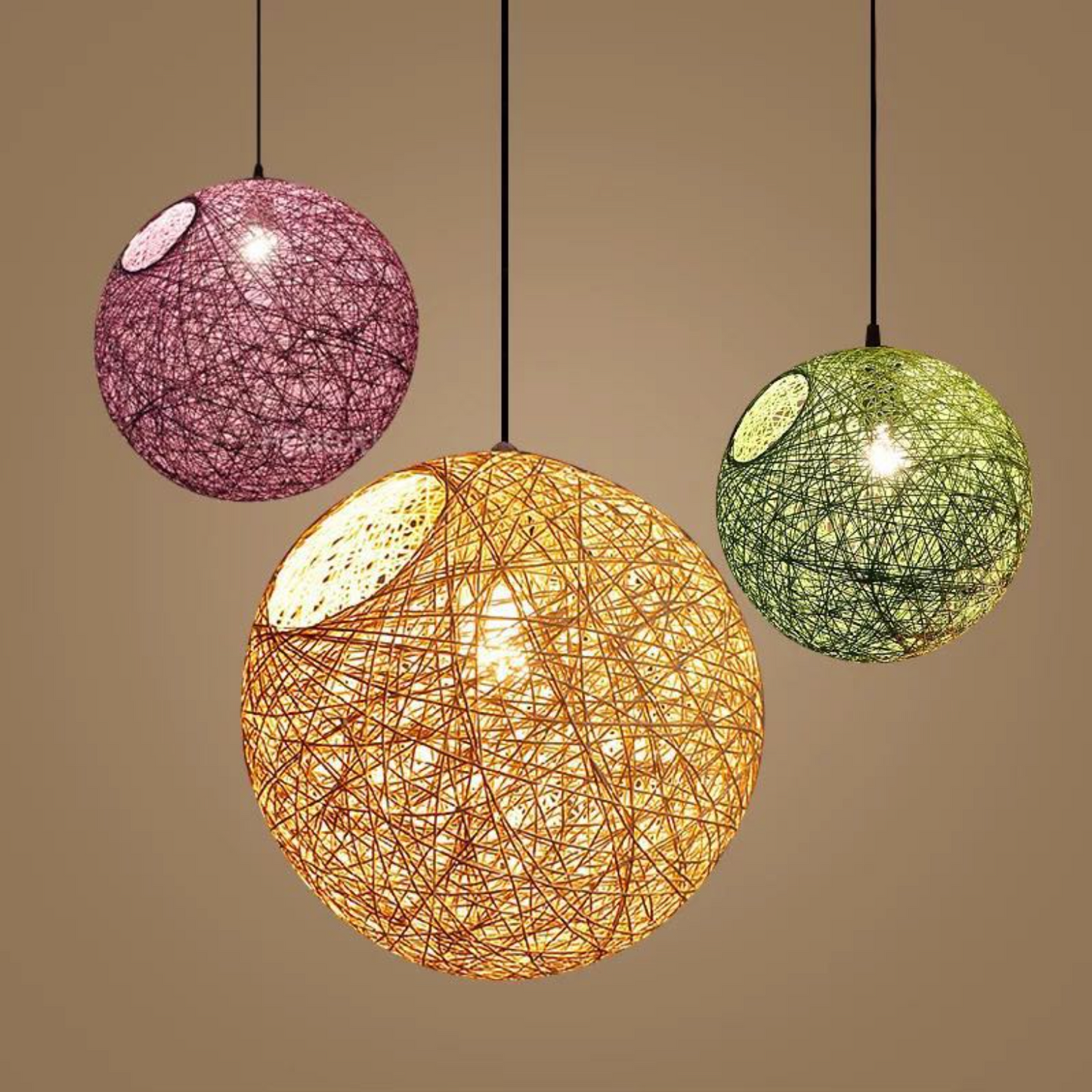 Nordic Paper Sphere Pendant Light with Wicker Texture | Qelvoro