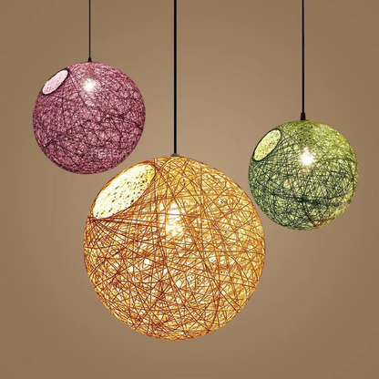 Nordic Paper Sphere Pendant Light with Wicker Texture | Qelvoro