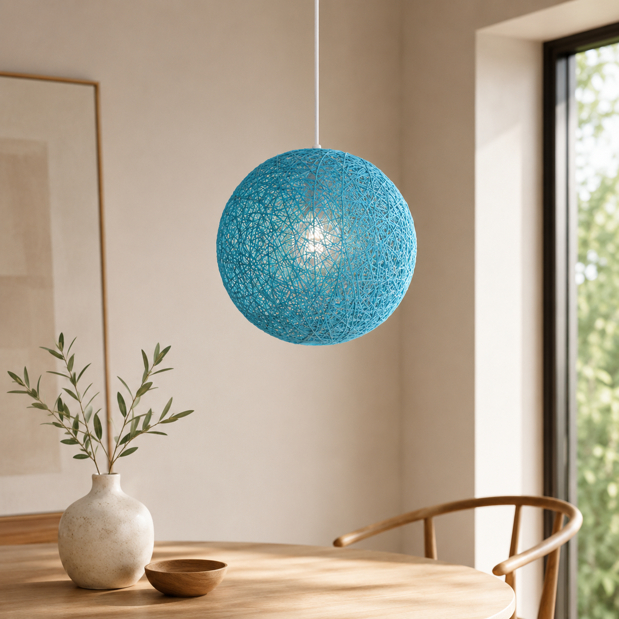 Nordic Paper Sphere Pendant Light with Wicker Texture | Qelvoro
