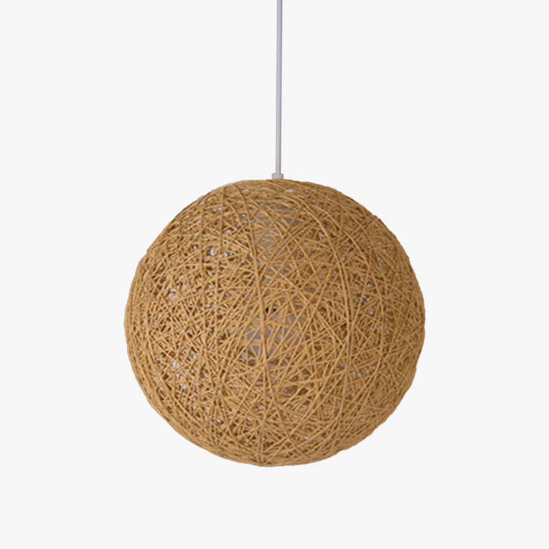 Nordic Paper Sphere Pendant Light with Wicker Texture | Qelvoro