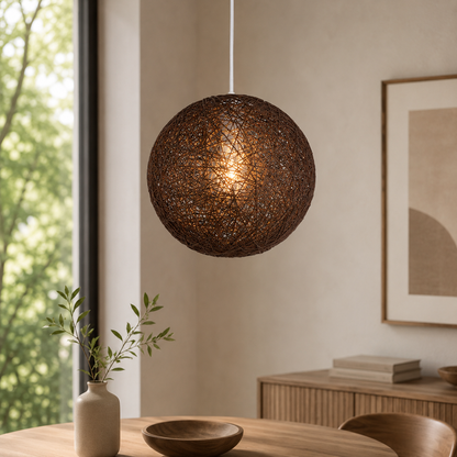 Nordic Paper Sphere Pendant Light with Wicker Texture | Qelvoro