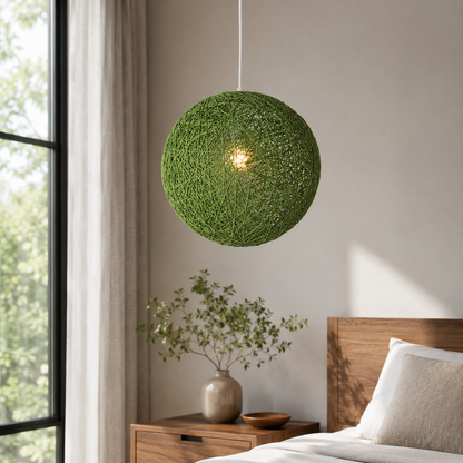 Nordic Paper Sphere Pendant Light with Wicker Texture | Qelvoro
