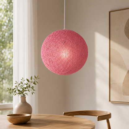 Nordic Paper Sphere Pendant Light with Wicker Texture | Qelvoro